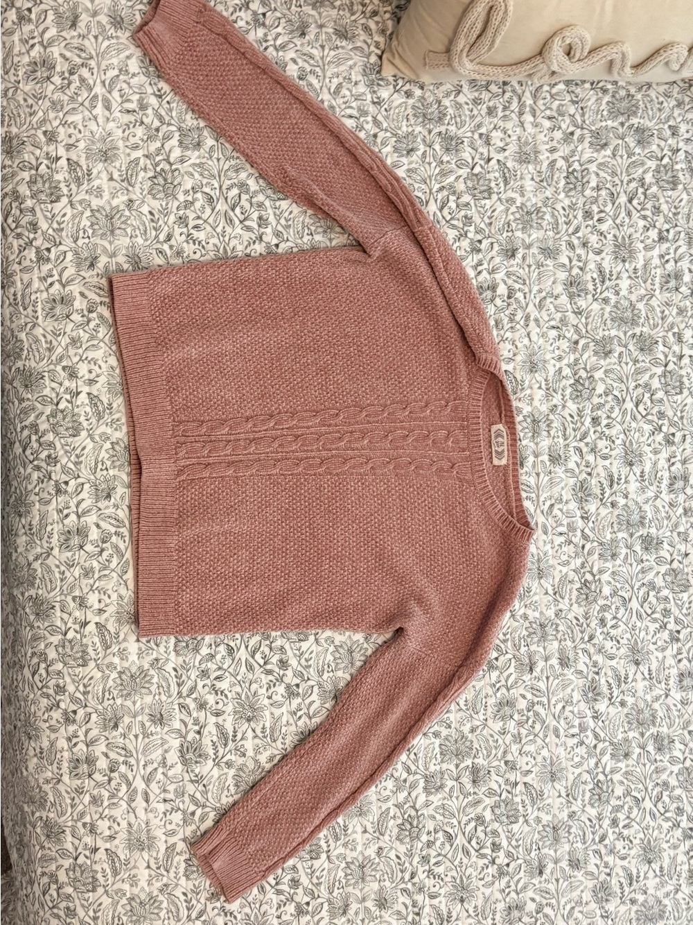 Pink Rose Dusty Rose Cable-Front Crewneck Sweater